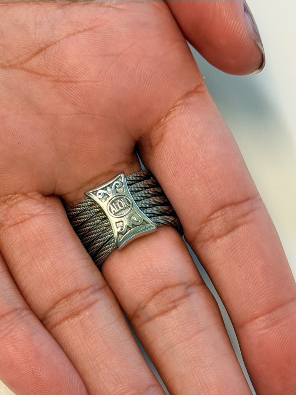 Alor diamond & cable ring sz 6 - Picture 2 of 3